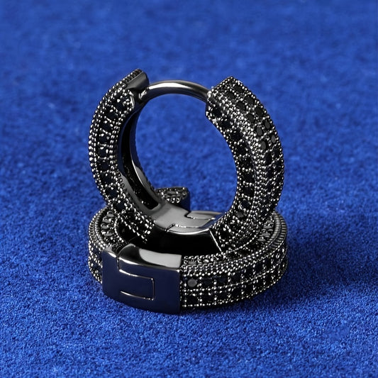 Men’s Black Hoop Earrings with Sparkling Crystals – Sleek & Durable Fashion Jewelry