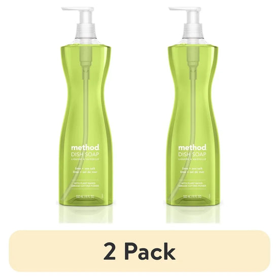 2 Pack Biodegradable Dish Soap Lime Sea Salt Scent Ultra Grease Fighting Plant Based Liquid Pump Bottle 18oz Eco Friendly