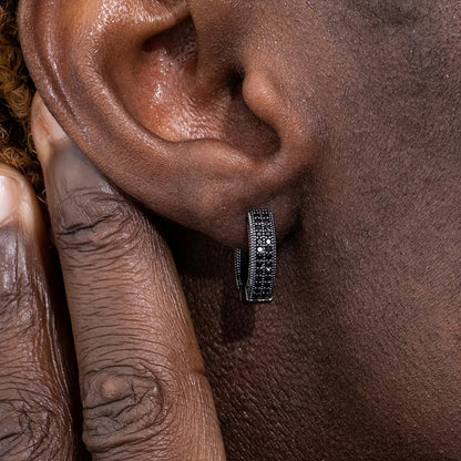 Men’s Black Hoop Earrings with Sparkling Crystals – Sleek & Durable Fashion Jewelry