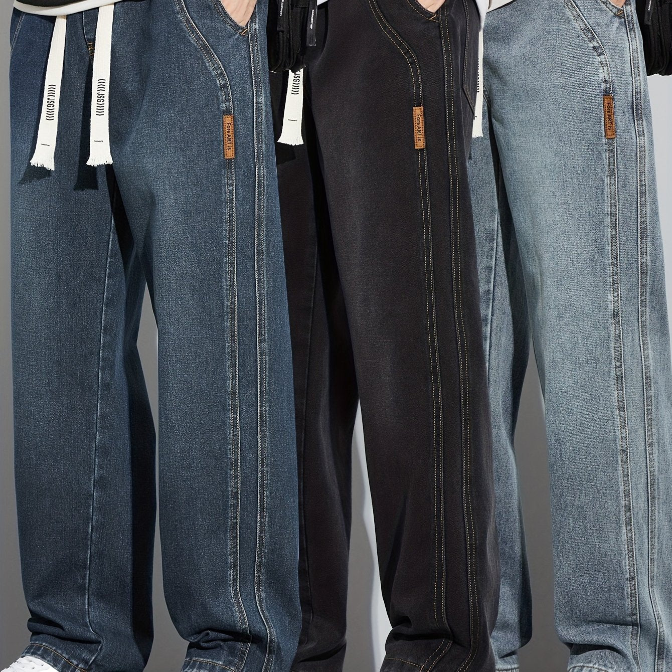 Men’s Relaxed-Fit Cotton Jeans with Drawstring Waist