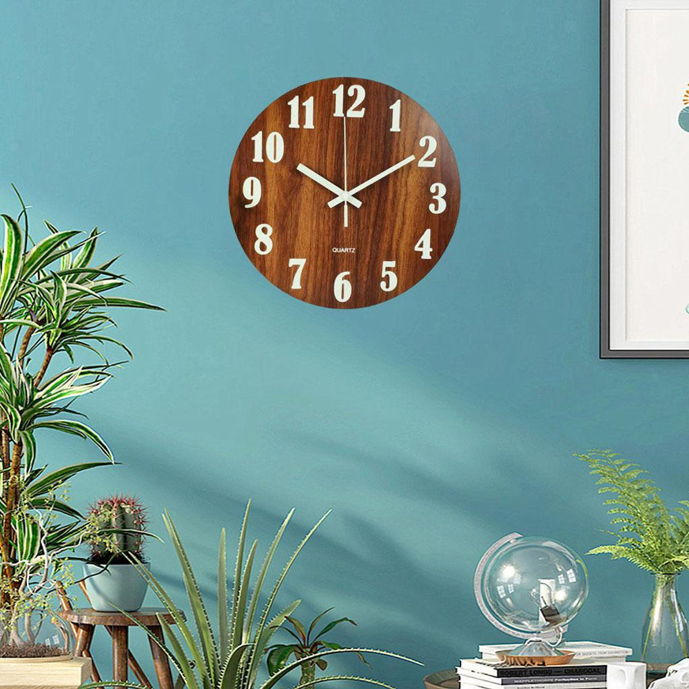 12-Inch Glow in the Dark Silent Wooden Wall Clock for Home Kitchen Office & Bedroom