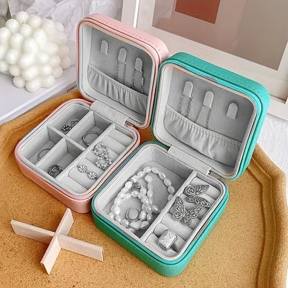 Portable Jewelry Organizer Box with Zipper – Compact Travel Case for Rings Earrings Necklaces & Bracelets