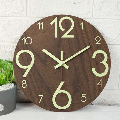 12-Inch Glow in the Dark Silent Wooden Wall Clock for Home Kitchen Office & Bedroom