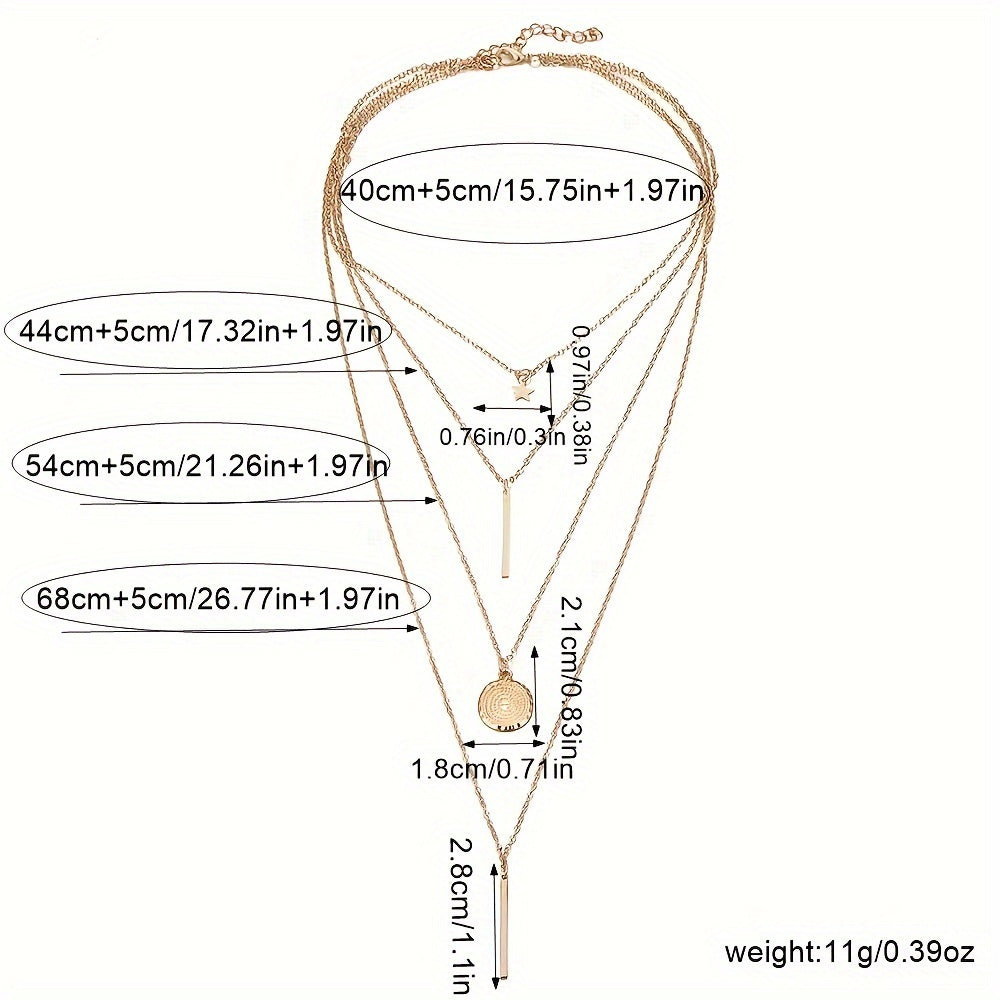 Layered Star & Round Pendant Necklace – Elegant Women’s Jewelry Accessory