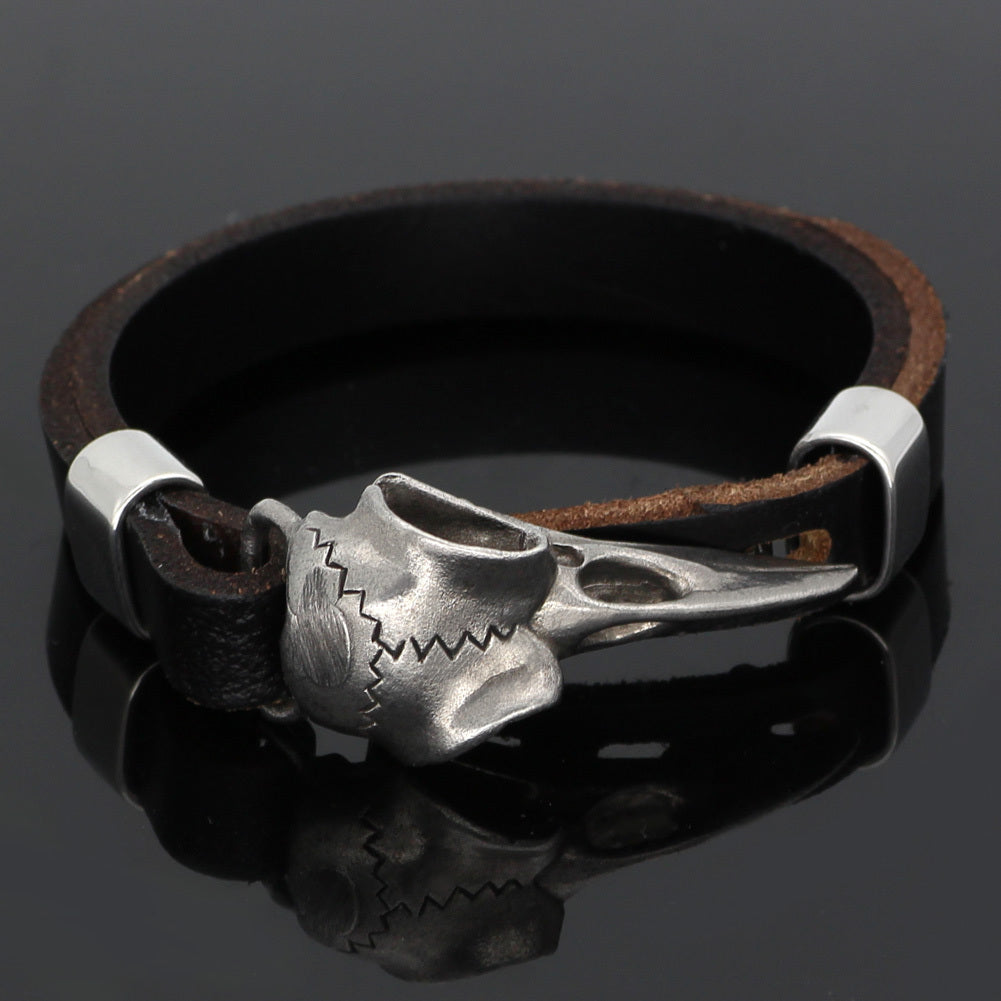 Men’s Norse Crow Skull Bracelet – Stainless Steel Viking Amulet