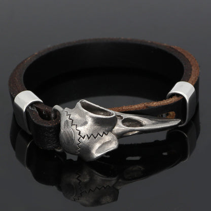 Men’s Norse Crow Skull Bracelet – Stainless Steel Viking Amulet