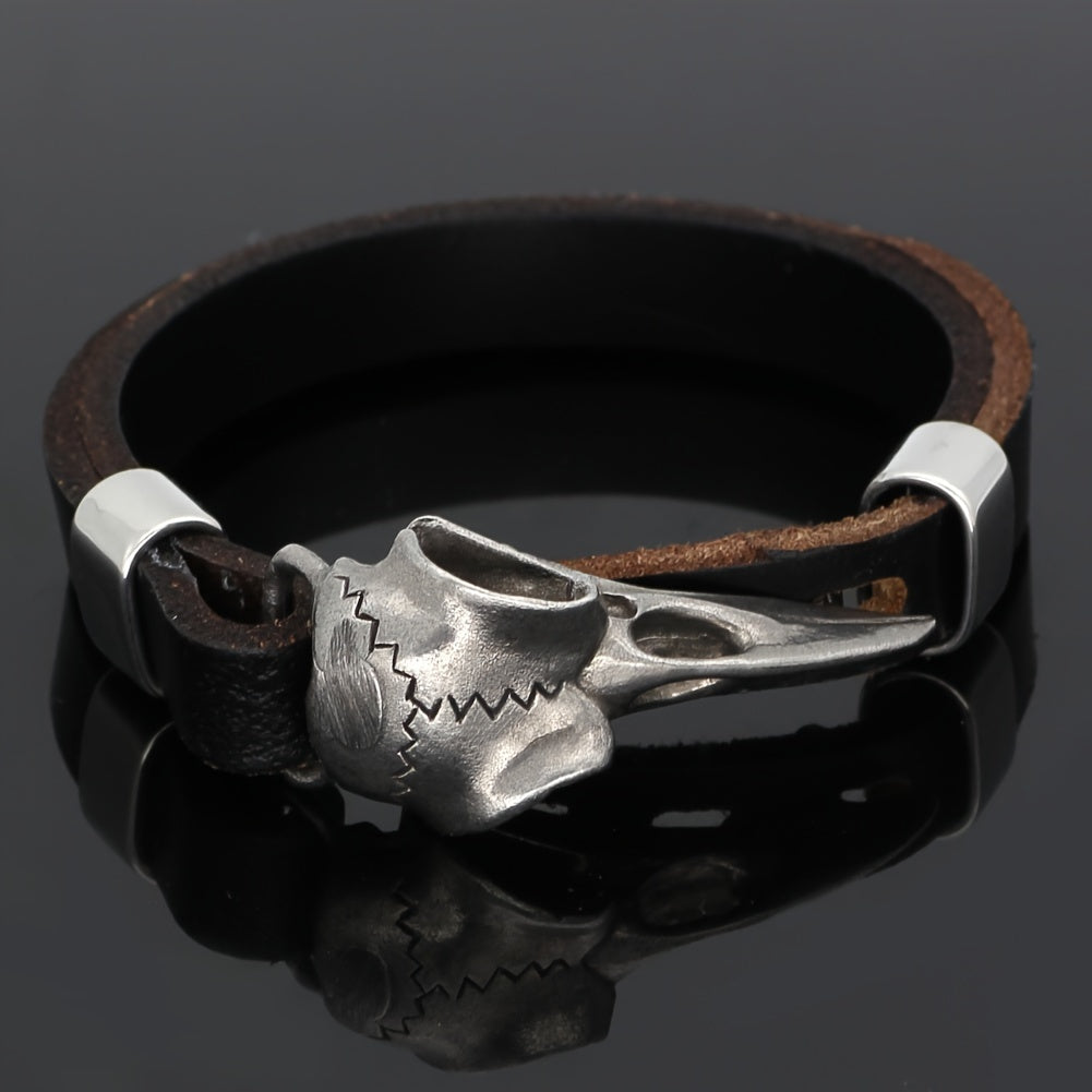 Men’s Norse Crow Skull Bracelet – Stainless Steel Viking Amulet