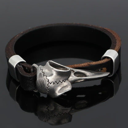 Men’s Norse Crow Skull Bracelet – Stainless Steel Viking Amulet