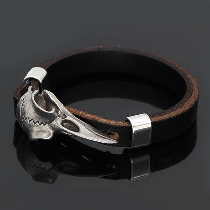Men’s Norse Crow Skull Bracelet – Stainless Steel Viking Amulet