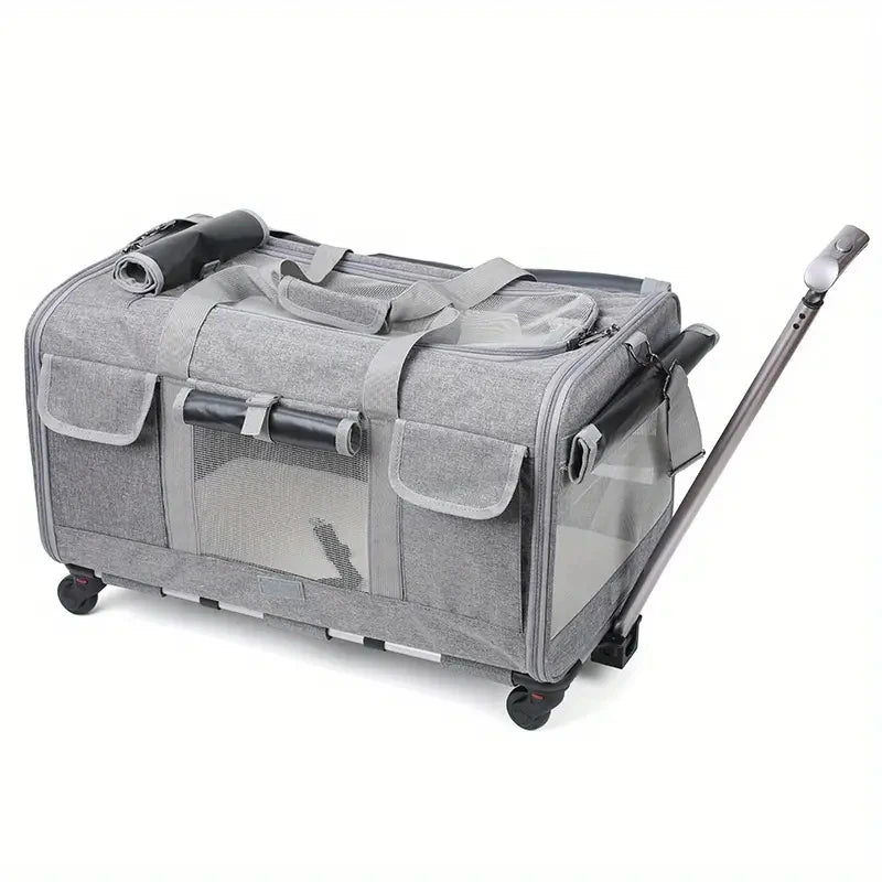 Extra Large Rolling Pet Carrier with Detachable Wheels Foldable Cat & Dog Travel Trolley Bag Portable Pet Transport Case