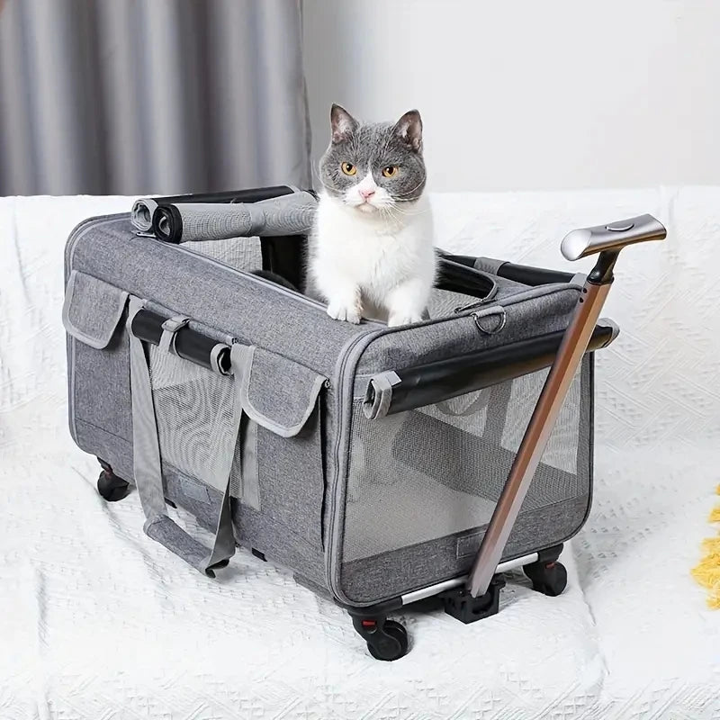 Extra Large Rolling Pet Carrier with Detachable Wheels Foldable Cat & Dog Travel Trolley Bag Portable Pet Transport Case