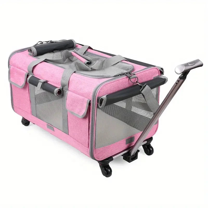 Extra Large Rolling Pet Carrier with Detachable Wheels Foldable Cat & Dog Travel Trolley Bag Portable Pet Transport Case