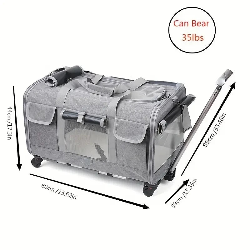 Extra Large Rolling Pet Carrier with Detachable Wheels Foldable Cat & Dog Travel Trolley Bag Portable Pet Transport Case