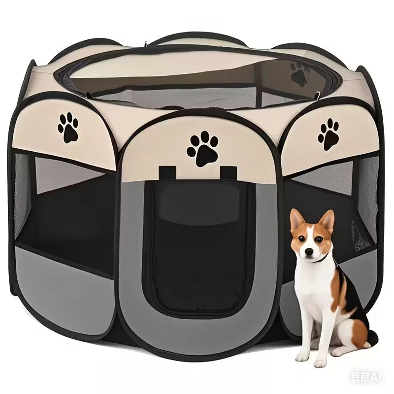 Foldable Pet Playpen for Dogs & Cats – Portable Octagonal Oxford Cloth Indoor/Outdoor