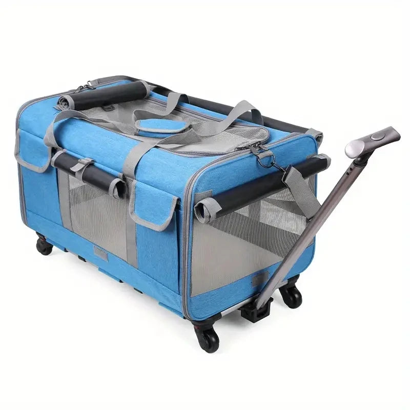 Extra Large Rolling Pet Carrier with Detachable Wheels Foldable Cat & Dog Travel Trolley Bag Portable Pet Transport Case