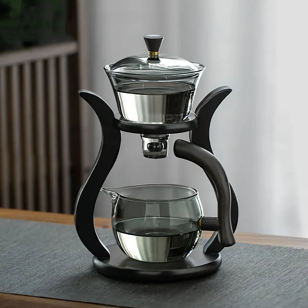 Lazy Kung Fu Glass Tea Set Semi Automatic Drip With Infuser Glass Teapot Set Magnetic Switch Teapot Teacup Set Glassware