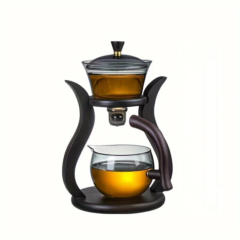 Lazy Kung Fu Glass Tea Set Semi Automatic Drip With Infuser Glass Teapot Set Magnetic Switch Teapot Teacup Set Glassware