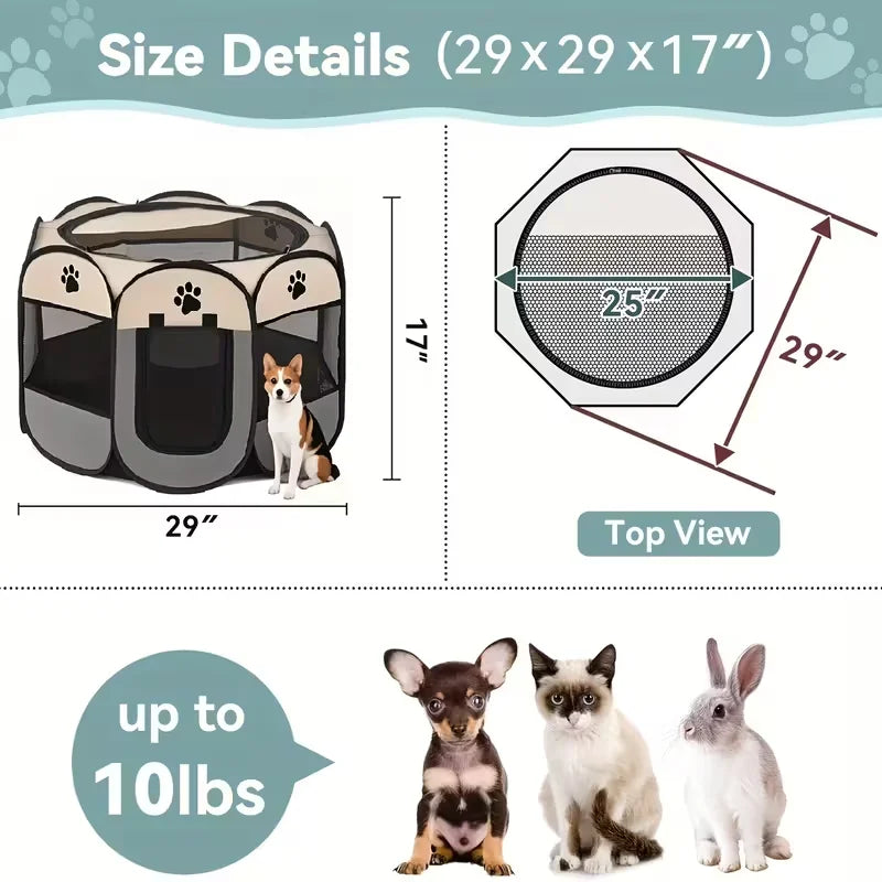 Foldable Pet Playpen for Dogs & Cats – Portable Octagonal Oxford Cloth Indoor/Outdoor