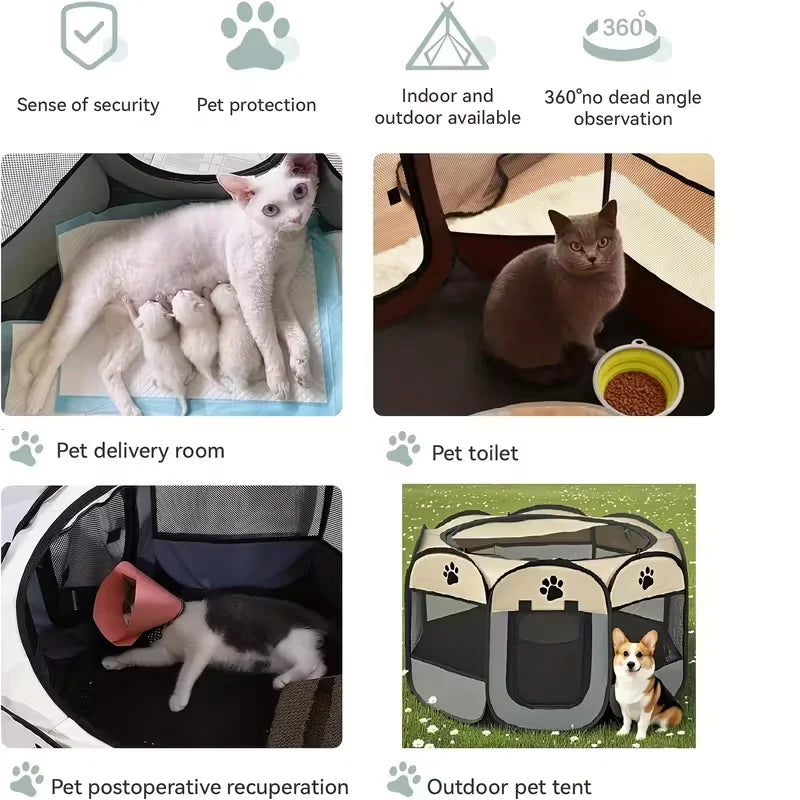 Foldable Pet Playpen for Dogs & Cats – Portable Octagonal Oxford Cloth Indoor/Outdoor