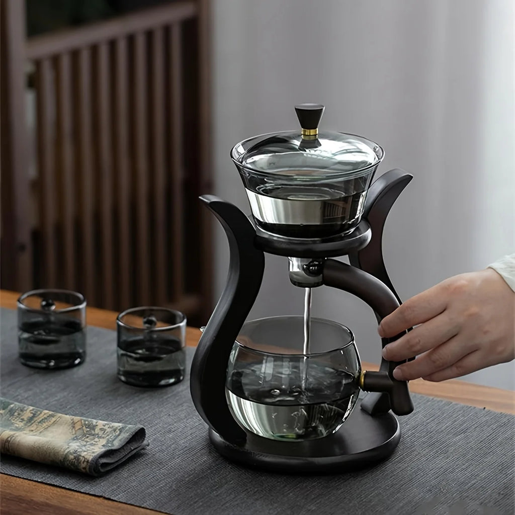 Lazy Kung Fu Glass Tea Set Semi Automatic Drip With Infuser Glass Teapot Set Magnetic Switch Teapot Teacup Set Glassware