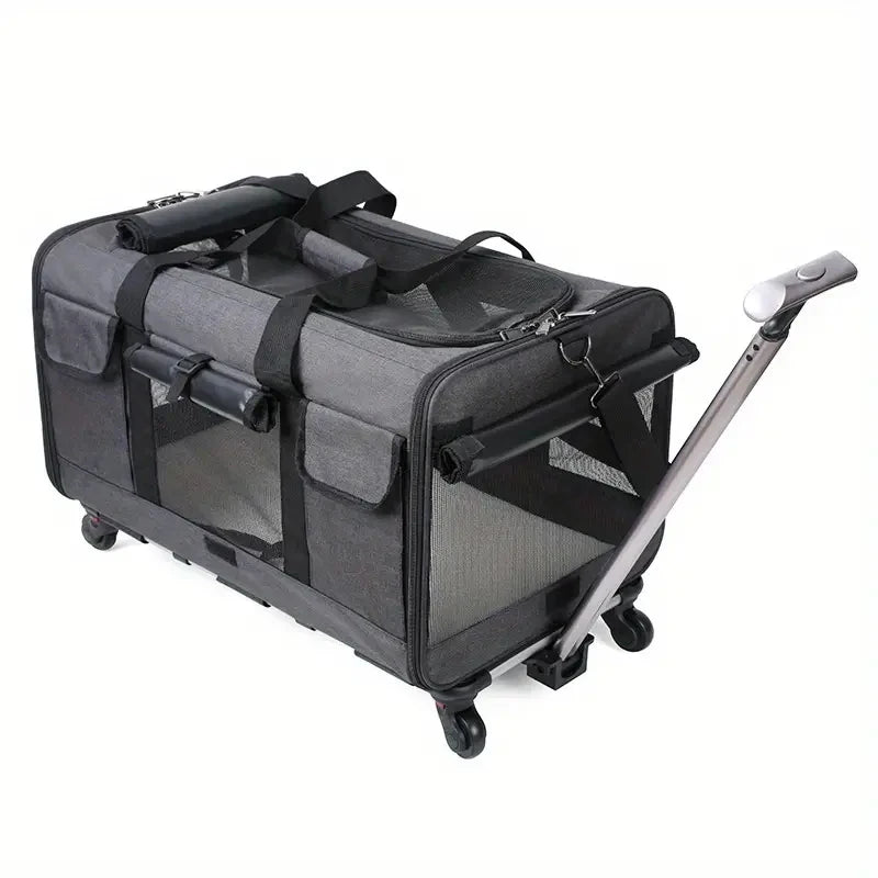 Extra Large Rolling Pet Carrier with Detachable Wheels Foldable Cat & Dog Travel Trolley Bag Portable Pet Transport Case