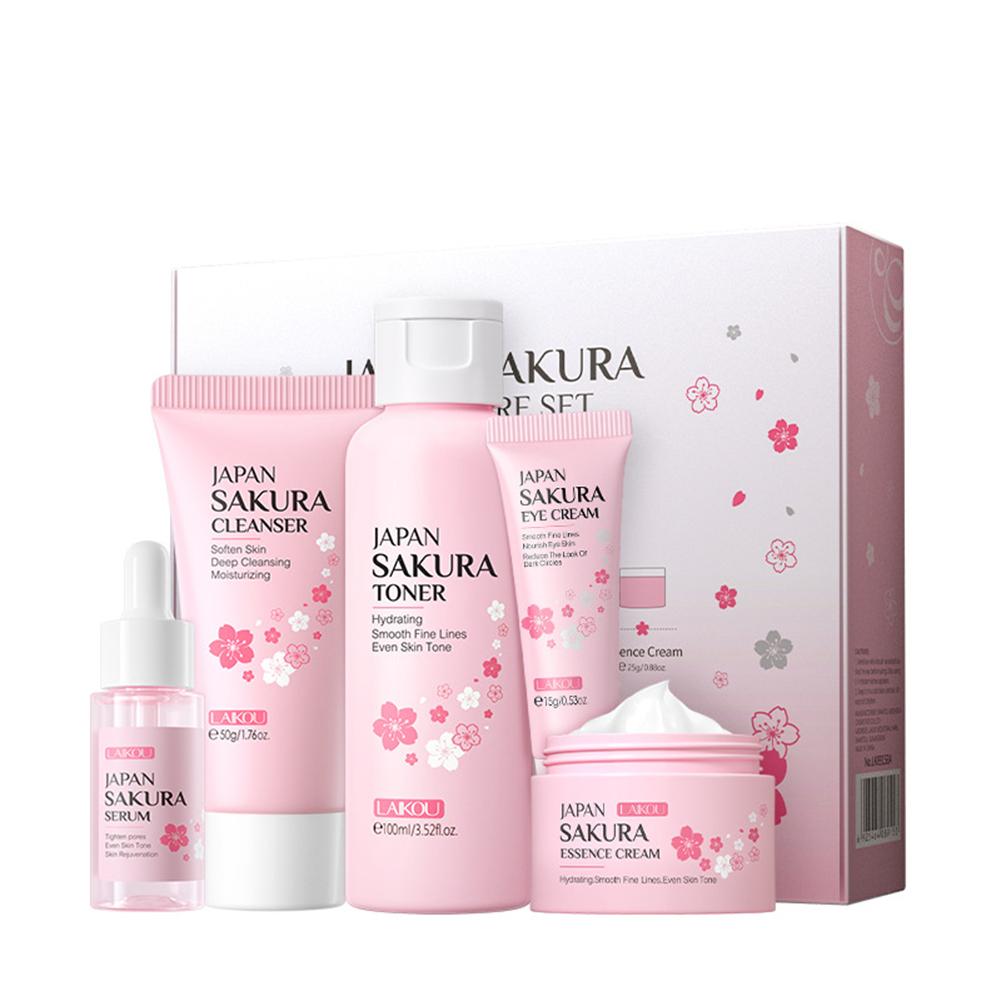 Sakura Facial Skincare Set for Women – Cleanser, Toner, Serum, Eye & Face Cream