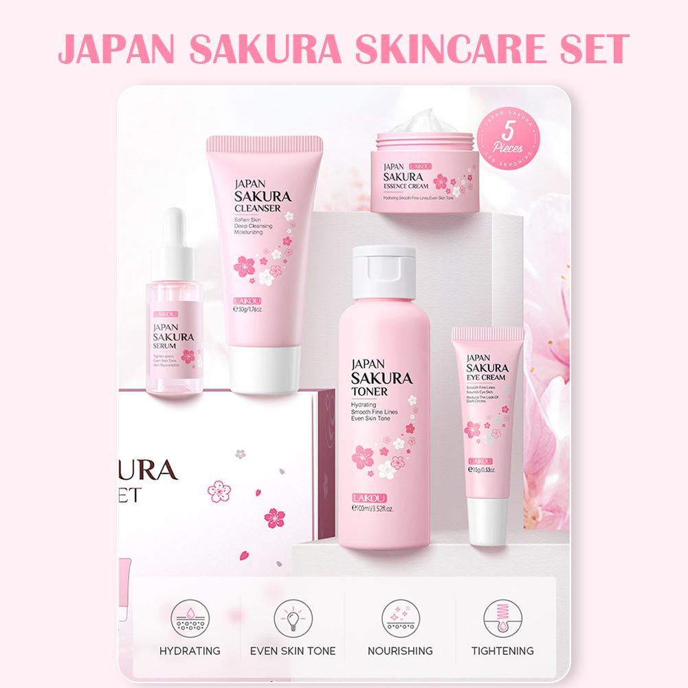 Sakura Facial Skincare Set for Women – Cleanser, Toner, Serum, Eye & Face Cream
