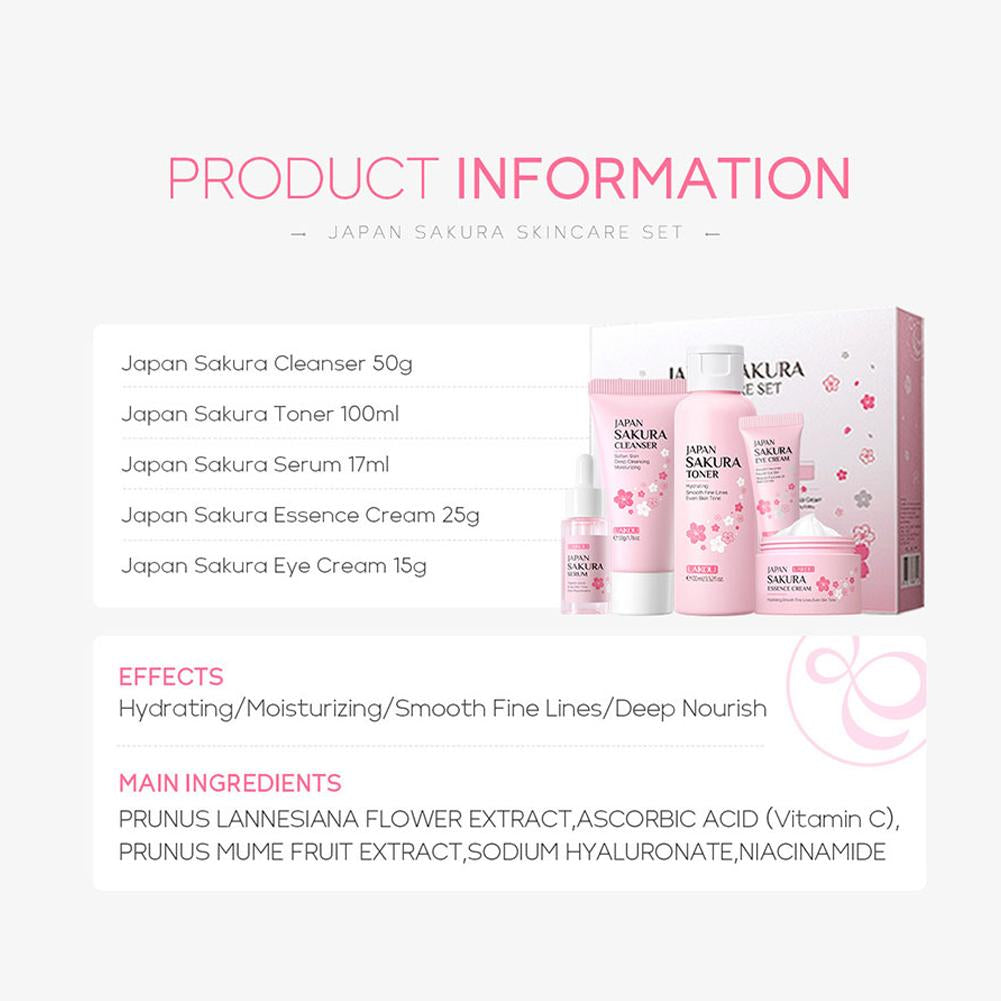Sakura Facial Skincare Set for Women – Cleanser, Toner, Serum, Eye & Face Cream