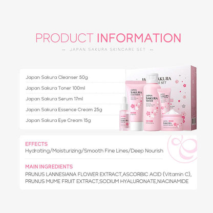 Sakura Facial Skincare Set for Women – Cleanser, Toner, Serum, Eye & Face Cream