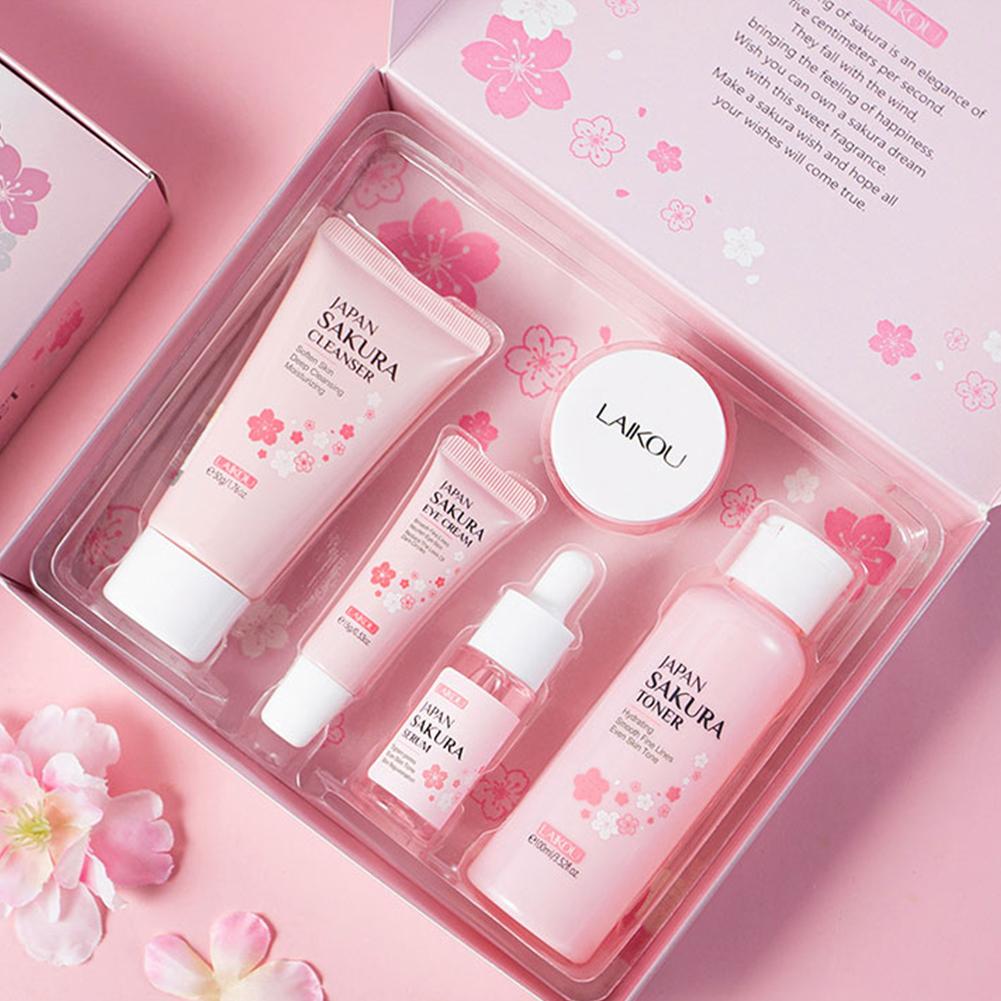 Sakura Facial Skincare Set for Women – Cleanser, Toner, Serum, Eye & Face Cream