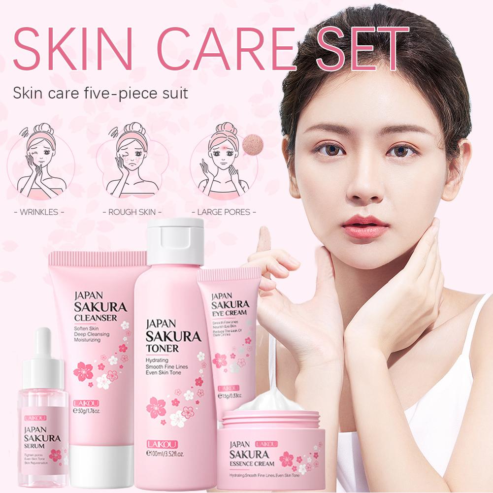 Sakura Facial Skincare Set for Women – Cleanser, Toner, Serum, Eye & Face Cream