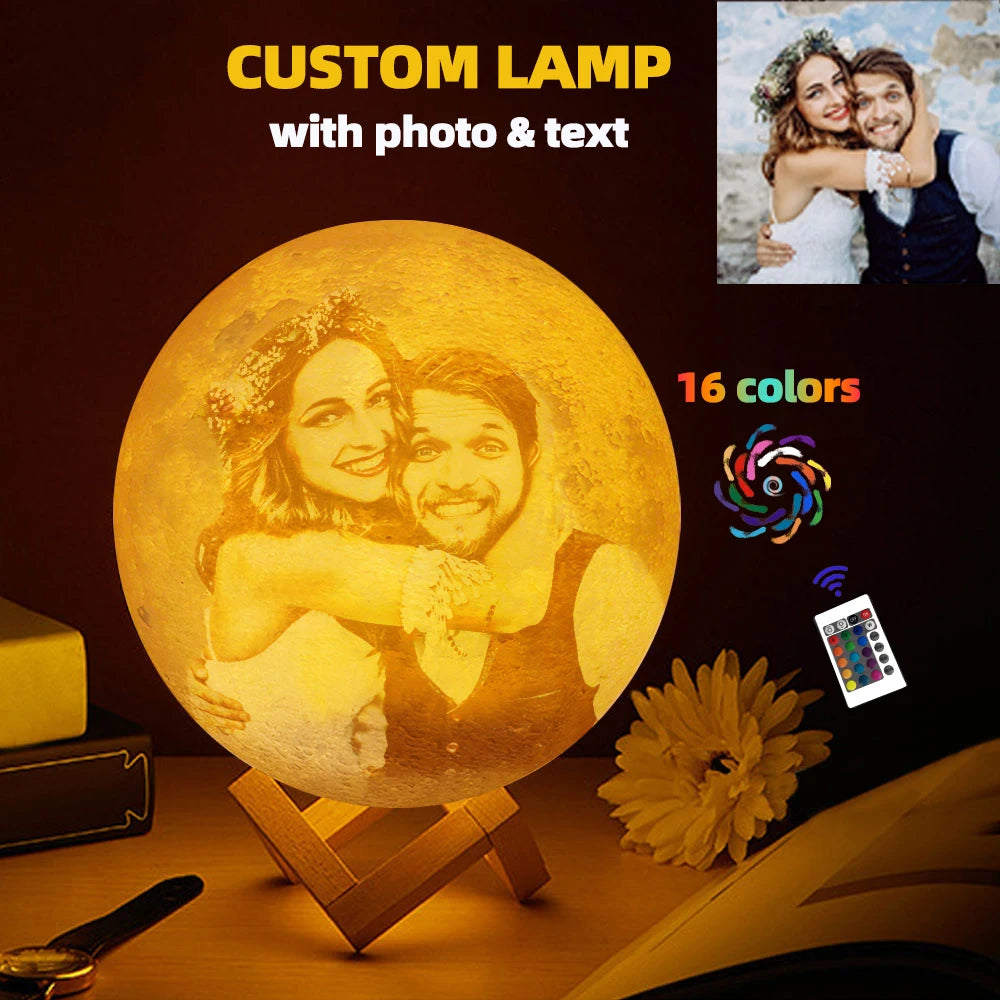 3D Printed Moon Lamp – Personalized Photo USB Night Light Gift