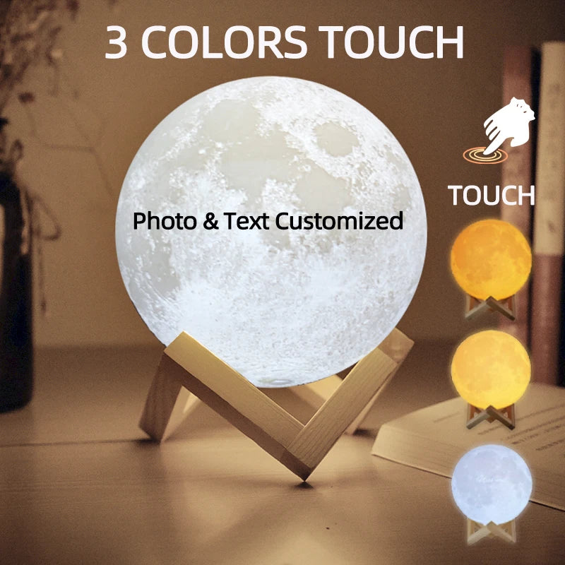 3D Printed Moon Lamp – Personalized Photo USB Night Light Gift