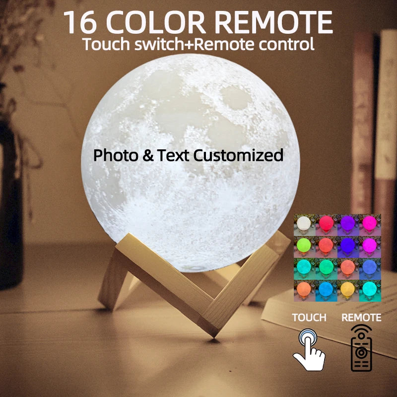 3D Printed Moon Lamp – Personalized Photo USB Night Light Gift