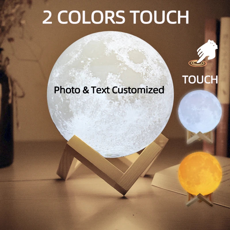 3D Printed Moon Lamp – Personalized Photo USB Night Light Gift