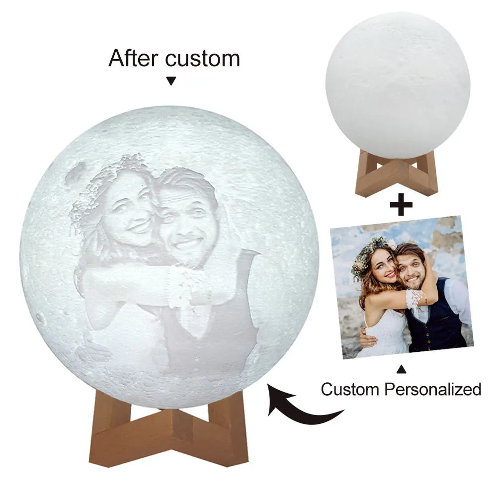 3D Printed Moon Lamp – Personalized Photo USB Night Light Gift
