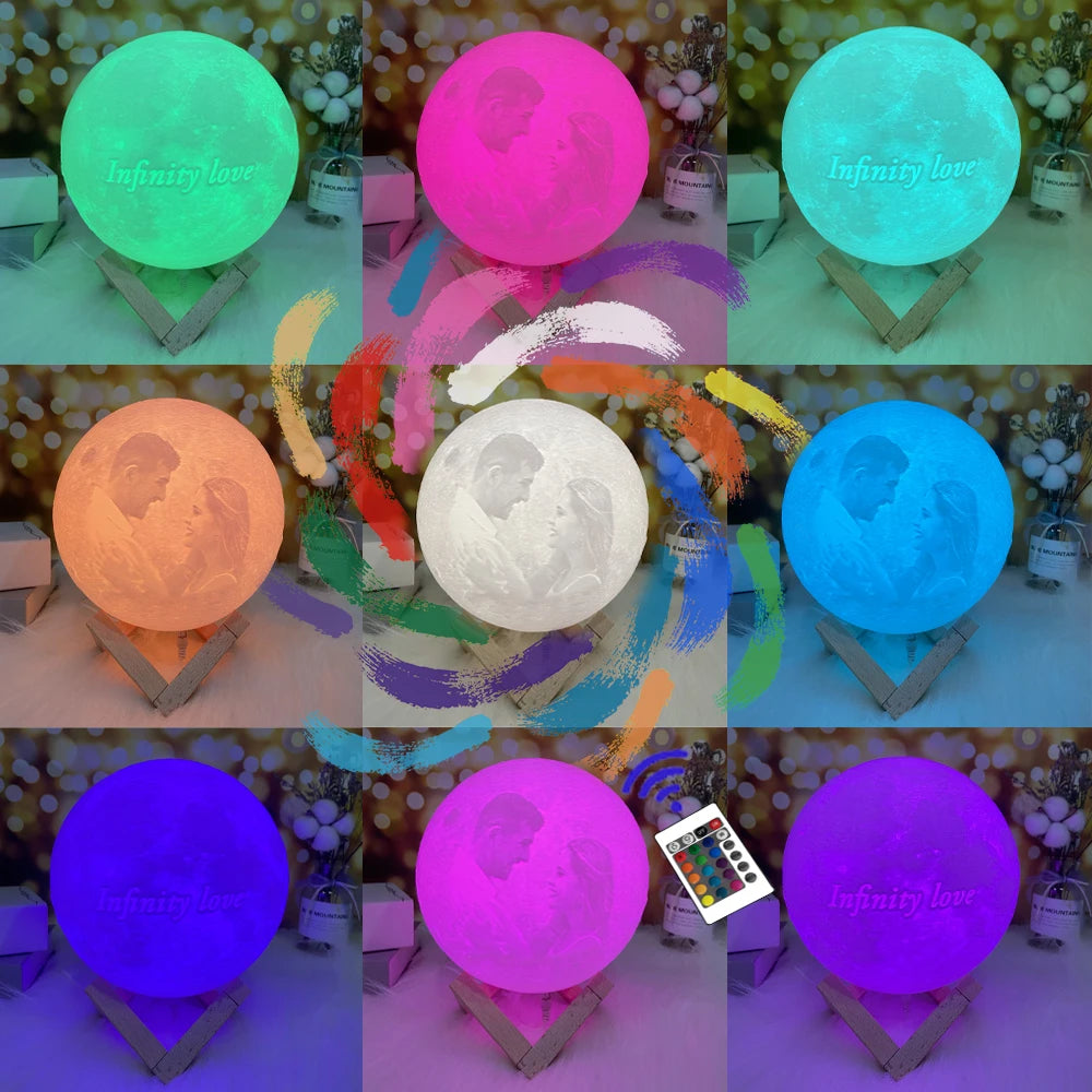3D Printed Moon Lamp – Personalized Photo USB Night Light Gift