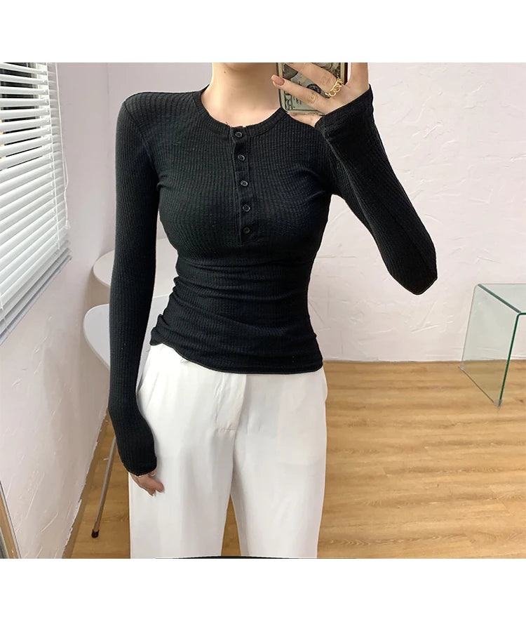 2021 Spring Thin Cotton T-shirts Tees Women's Elastic Slim Solid Soft Semi-transparent O-neck Tshirt Top Real Photos