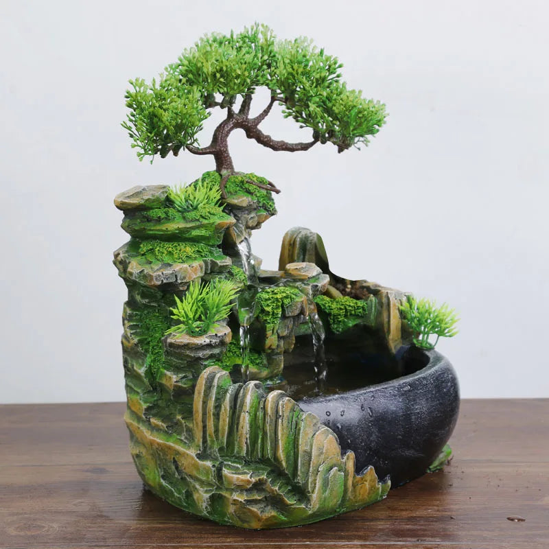 Indoor Feng Shui Water Fountain – Resin Rockery Desktop Decor