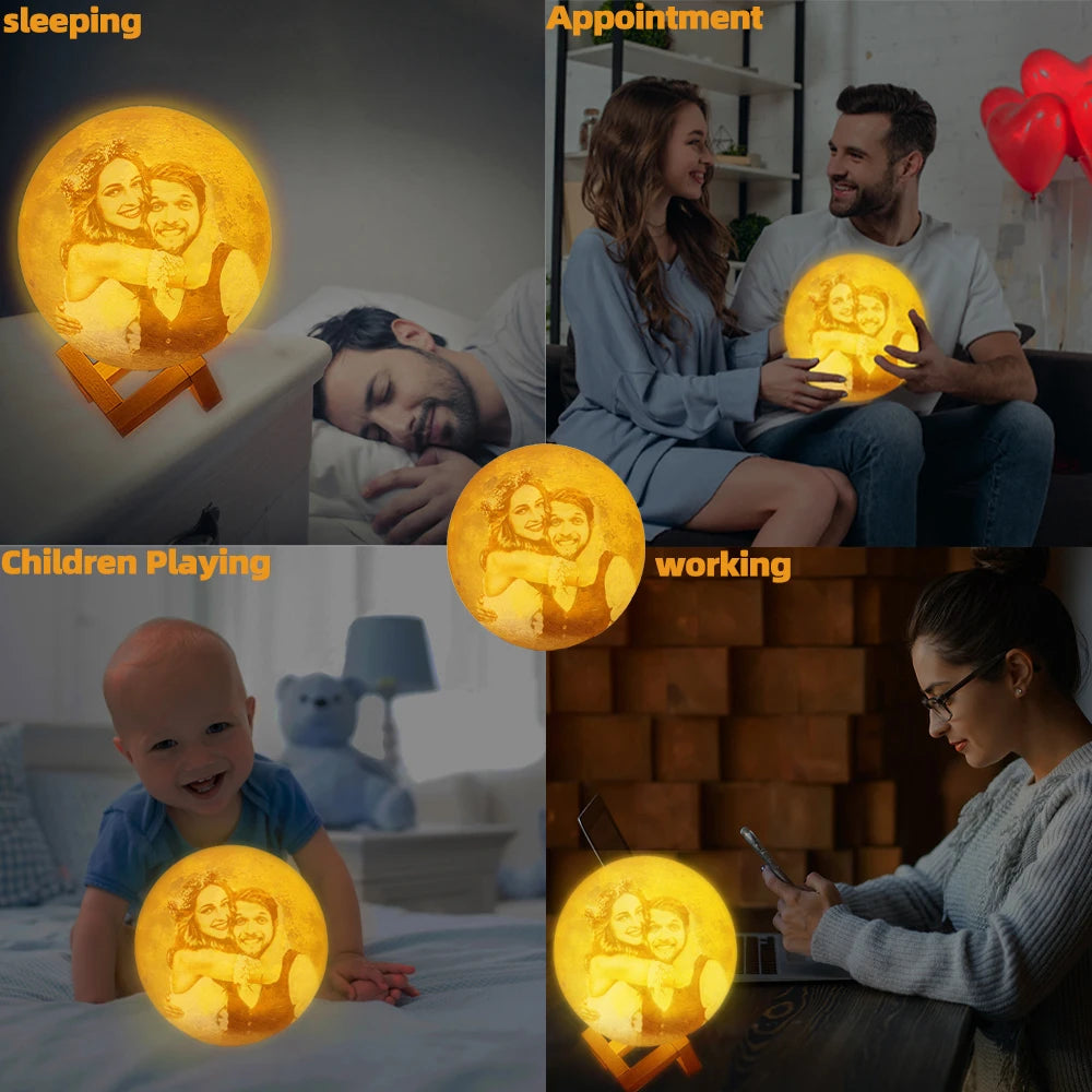 3D Printed Moon Lamp – Personalized Photo USB Night Light Gift
