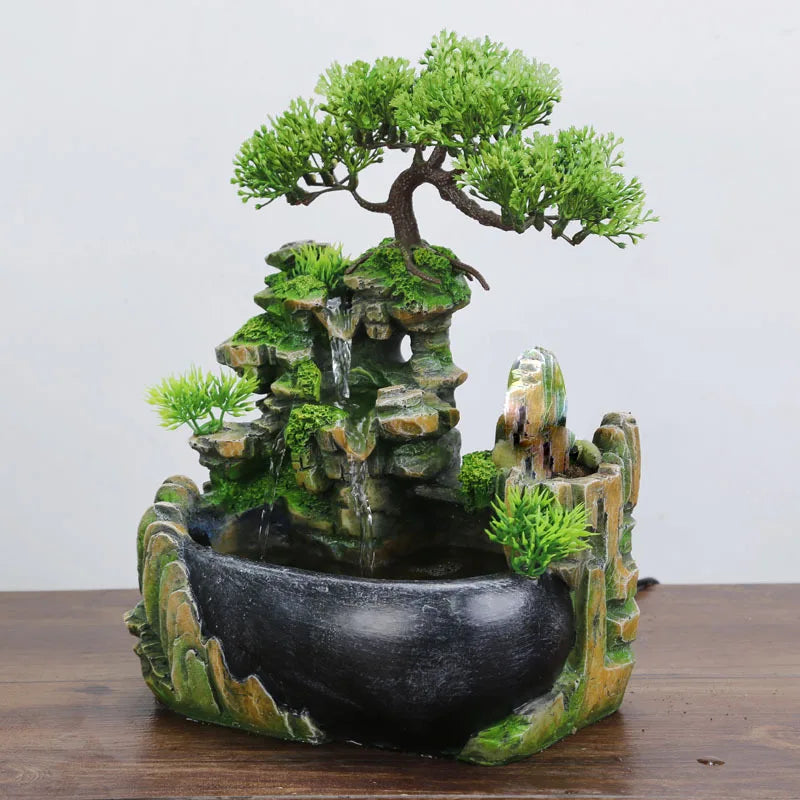 Indoor Feng Shui Water Fountain – Resin Rockery Desktop Decor