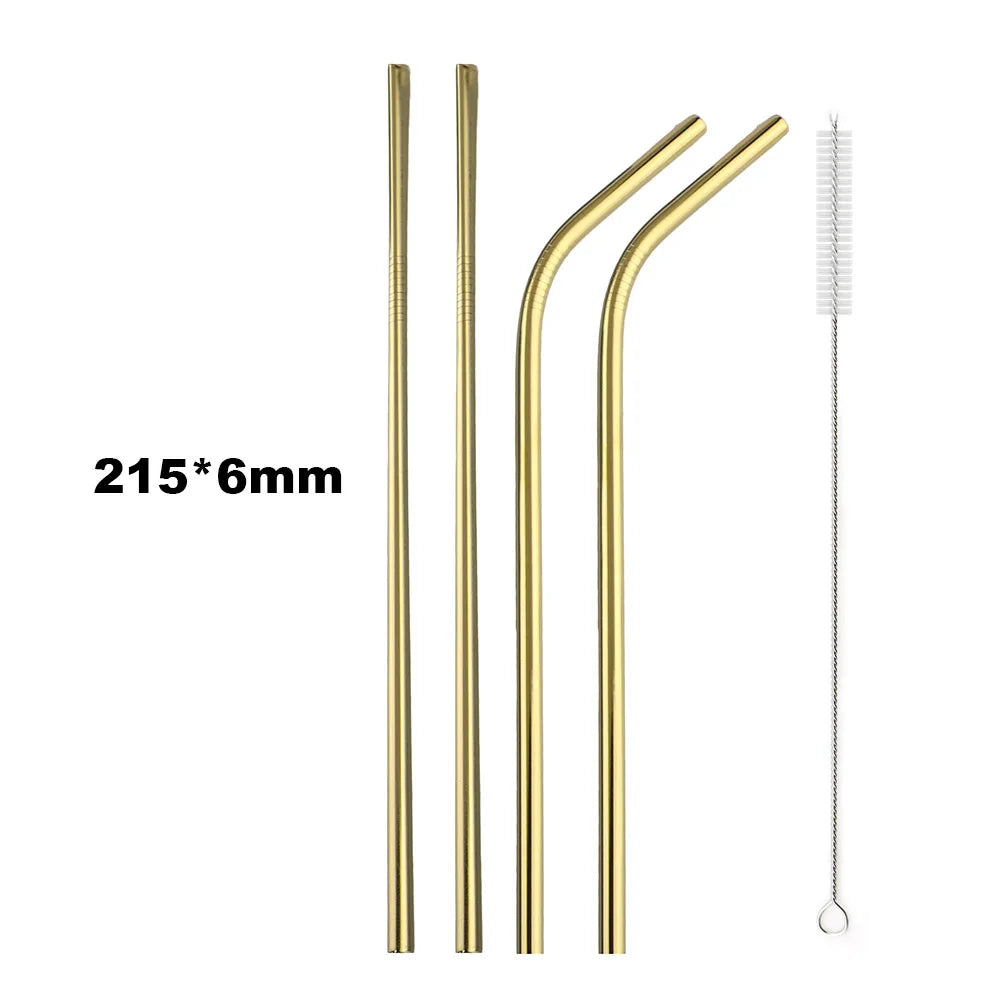 5PCS Rainbow Stainless Steel Straws – Reusable Metal Drinking Straw Set