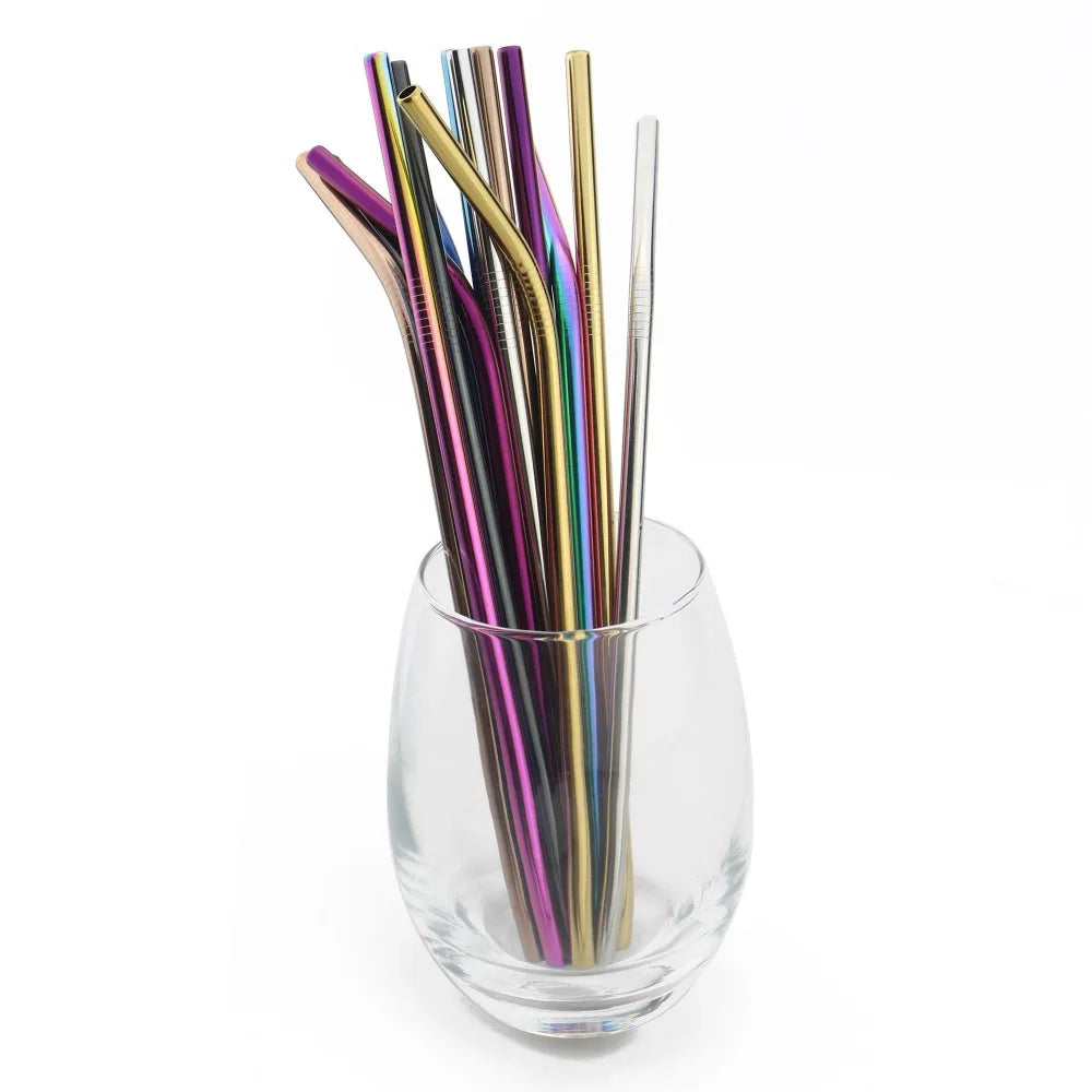5PCS Rainbow Stainless Steel Straws – Reusable Metal Drinking Straw Set