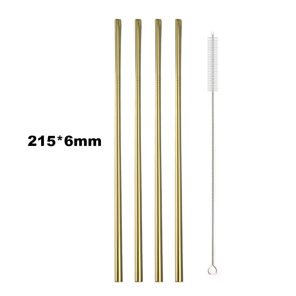 5PCS Rainbow Stainless Steel Straws – Reusable Metal Drinking Straw Set