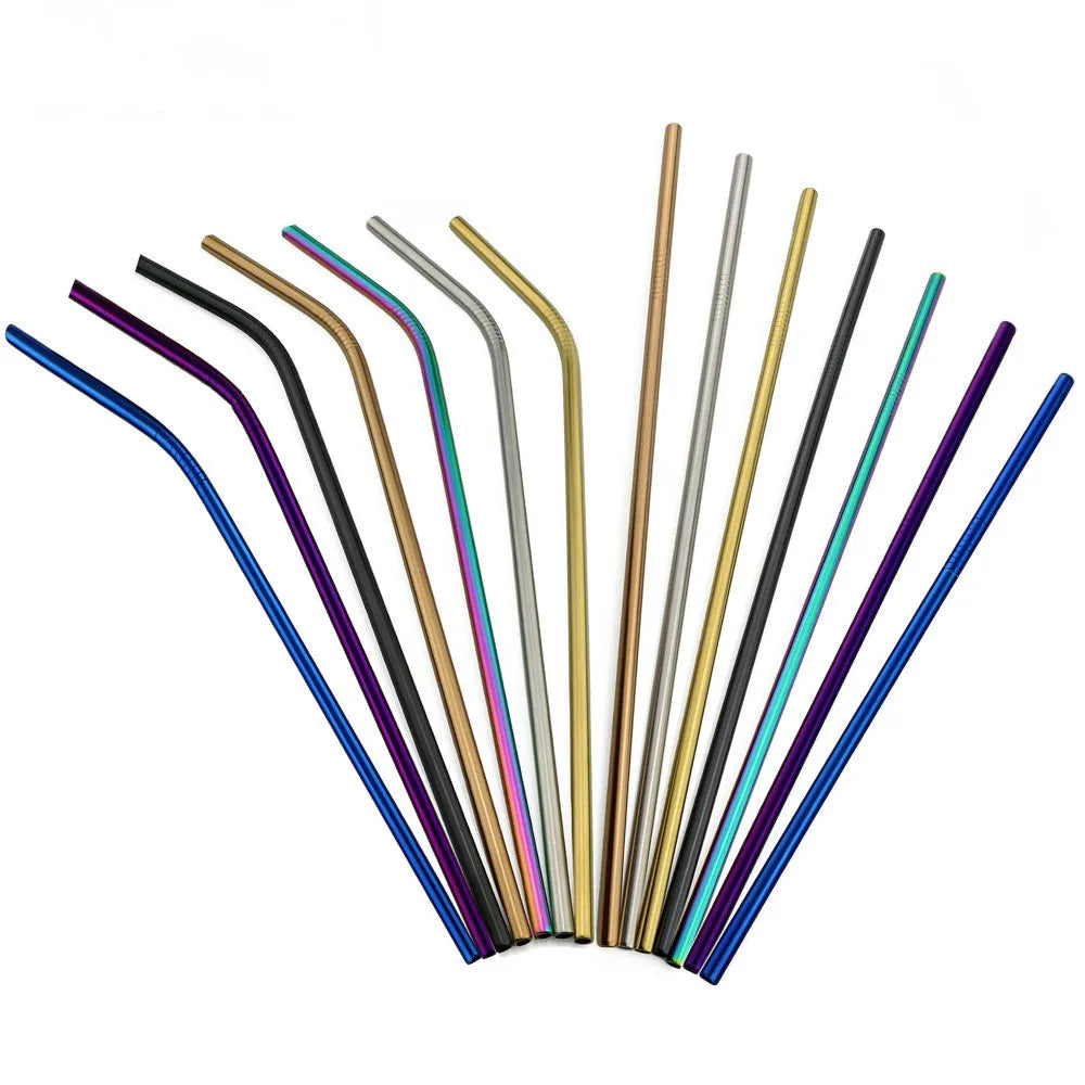 5PCS Rainbow Stainless Steel Straws – Reusable Metal Drinking Straw Set