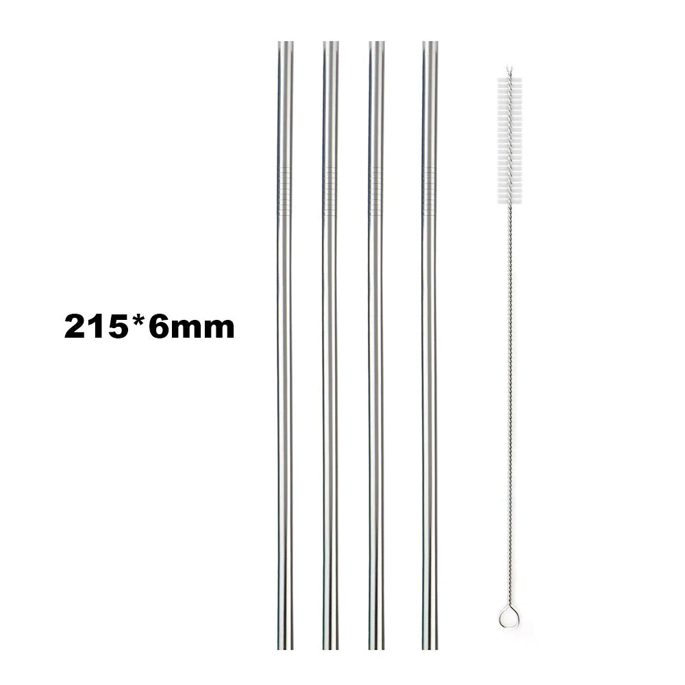 5PCS Rainbow Stainless Steel Straws – Reusable Metal Drinking Straw Set