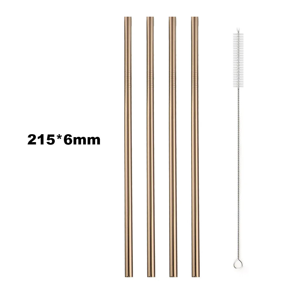 5PCS Rainbow Stainless Steel Straws – Reusable Metal Drinking Straw Set