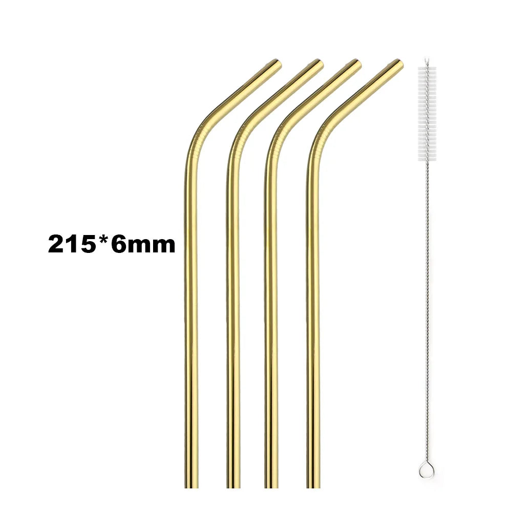 5PCS Rainbow Stainless Steel Straws – Reusable Metal Drinking Straw Set