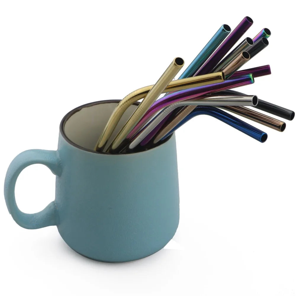 5PCS Rainbow Stainless Steel Straws – Reusable Metal Drinking Straw Set