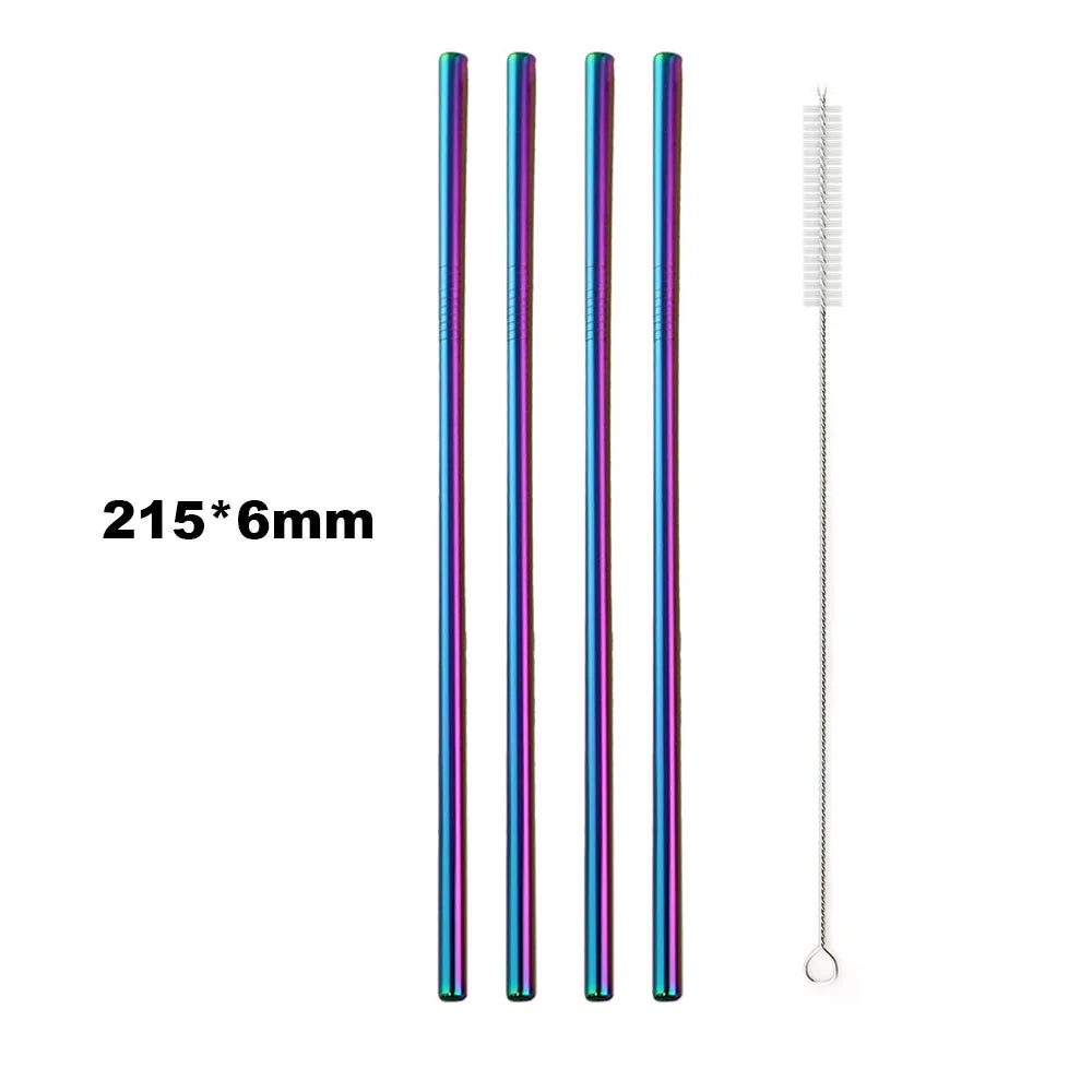 5PCS Rainbow Stainless Steel Straws – Reusable Metal Drinking Straw Set
